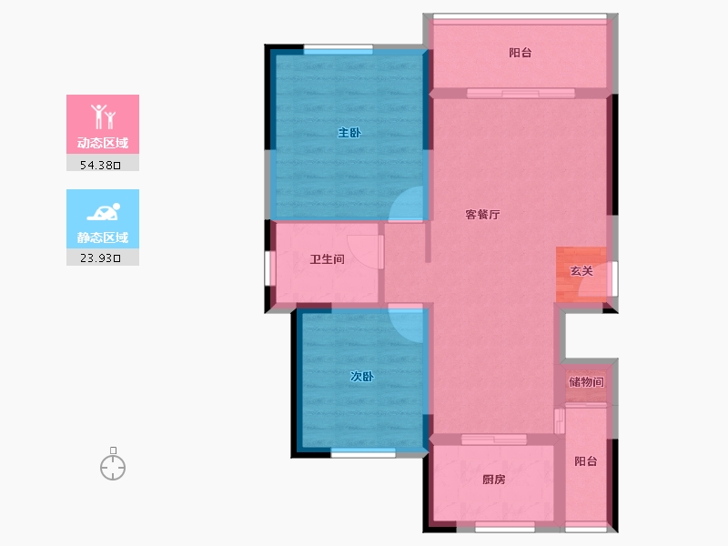 四川省-成都市-西街上院D户型86m²-69.56-户型库-动静分区