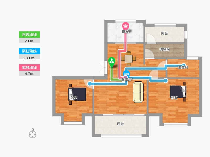 江苏省-南京市-鲁能硅谷公馆90m²-72.38-户型库-动静线