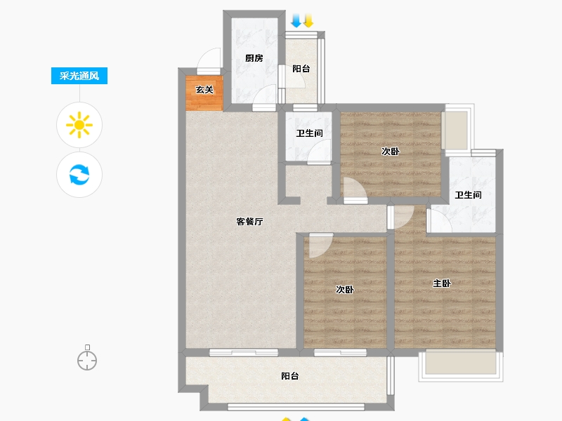 四川省-成都市-城投美庐6号楼120m²-92.58-户型库-采光通风