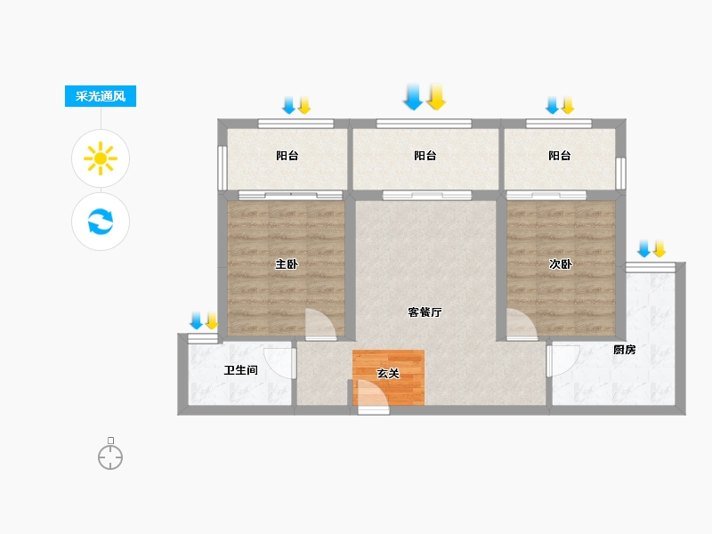 四川省-成都市-嘉和世纪城B-2户型81m²-70.76-户型库-采光通风