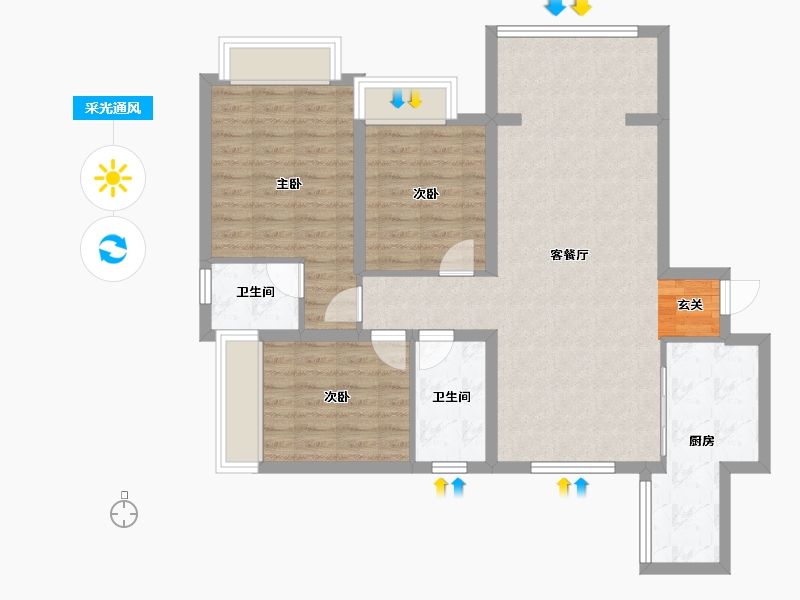 四川省-成都市-嘉和世纪城16号楼114m²-91.70-户型库-采光通风