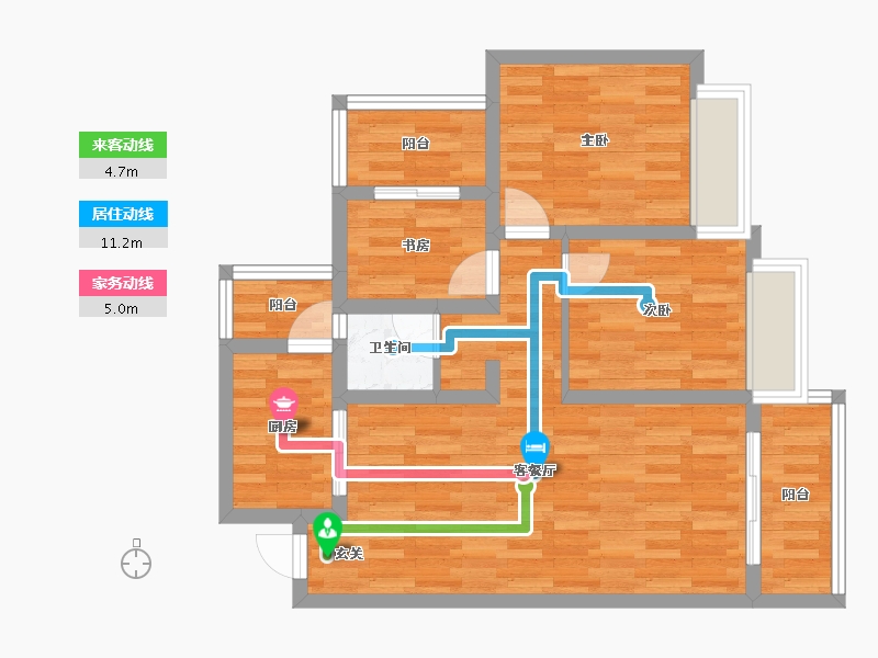 四川省-成都市-蓝湾公馆A2户型88m²-70.01-户型库-动静线