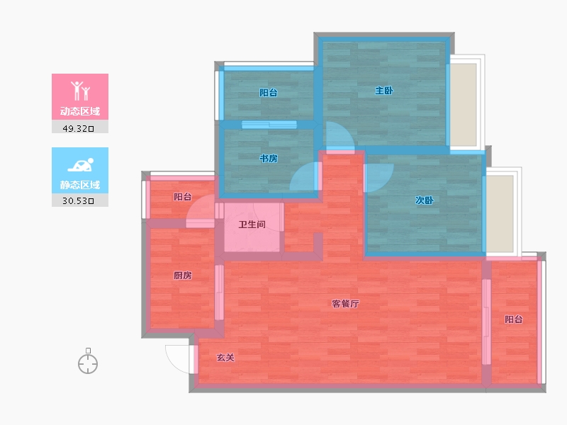 四川省-成都市-蓝湾公馆A2户型88m²-70.01-户型库-动静分区