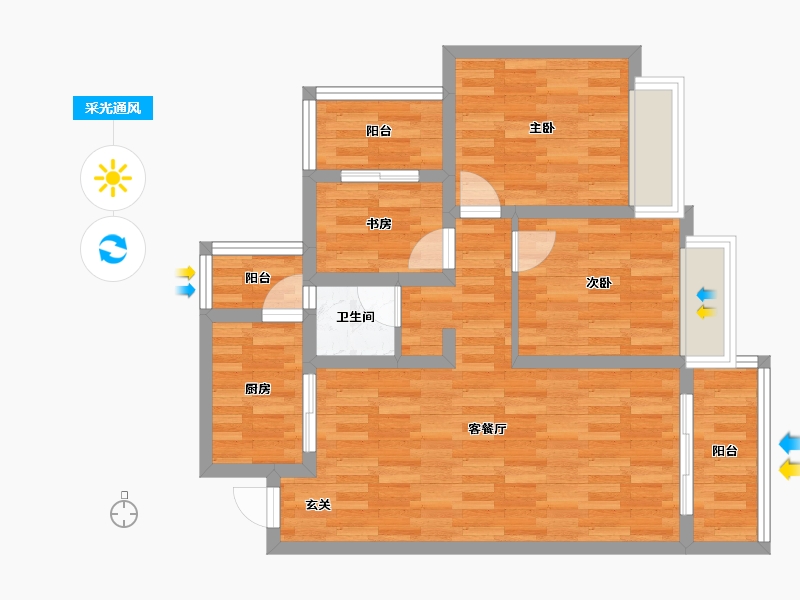 四川省-成都市-蓝湾公馆A2户型88m²-70.01-户型库-采光通风