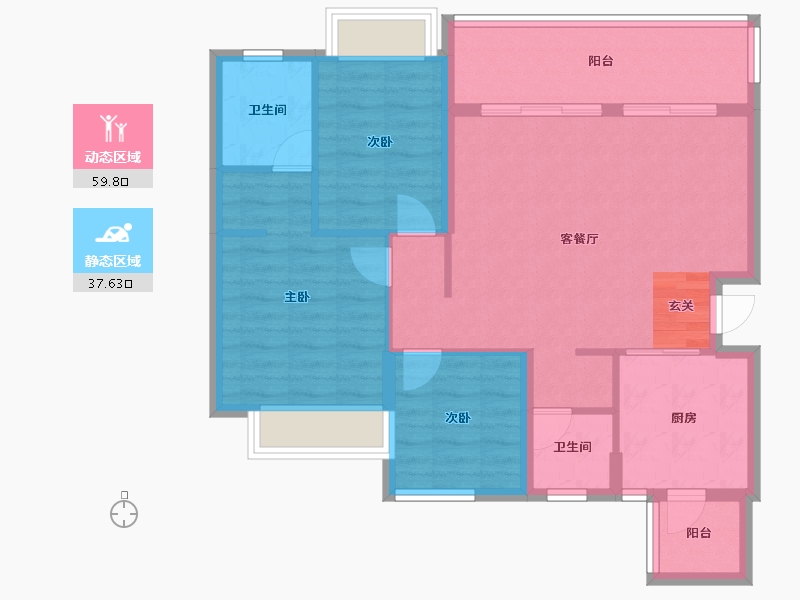 四川省-成都市-恒大滨河左岸二期D户型待售113m²-87.74-户型库-动静分区