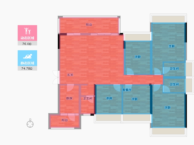 四川省-成都市-听湖九园22栋162m²-136.05-户型库-动静分区