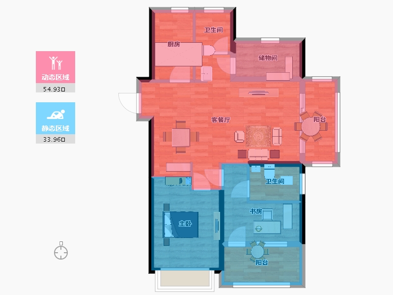 江苏省-南京市-中南上悦城2幢,14幢,3幢99m²-80.01-户型库-动静分区