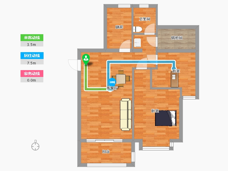 江苏省-南京市-中南上悦城1幢88m²-70.39-户型库-动静线