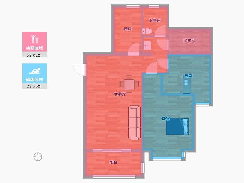 江苏省-南京市-中南上悦城1幢88m²-70.39-户型库-动静分区