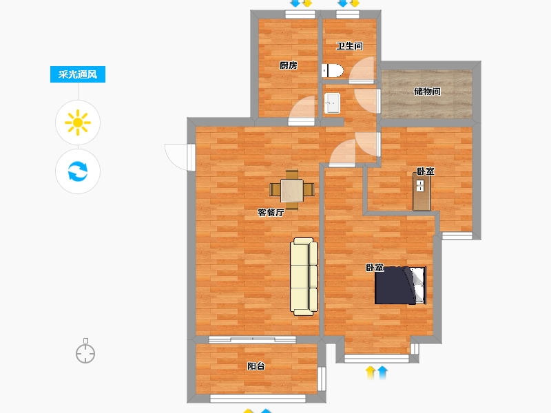 江苏省-南京市-中南上悦城1幢88m²-70.39-户型库-采光通风