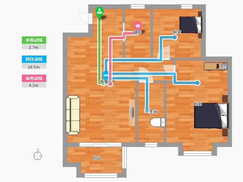 江苏省-南京市-璟悦名邸A1户型77m²-61.00-户型库-动静线