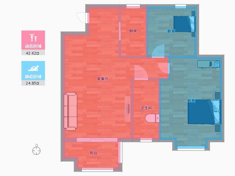 江苏省-南京市-璟悦名邸A1户型77m²-61.00-户型库-动静分区