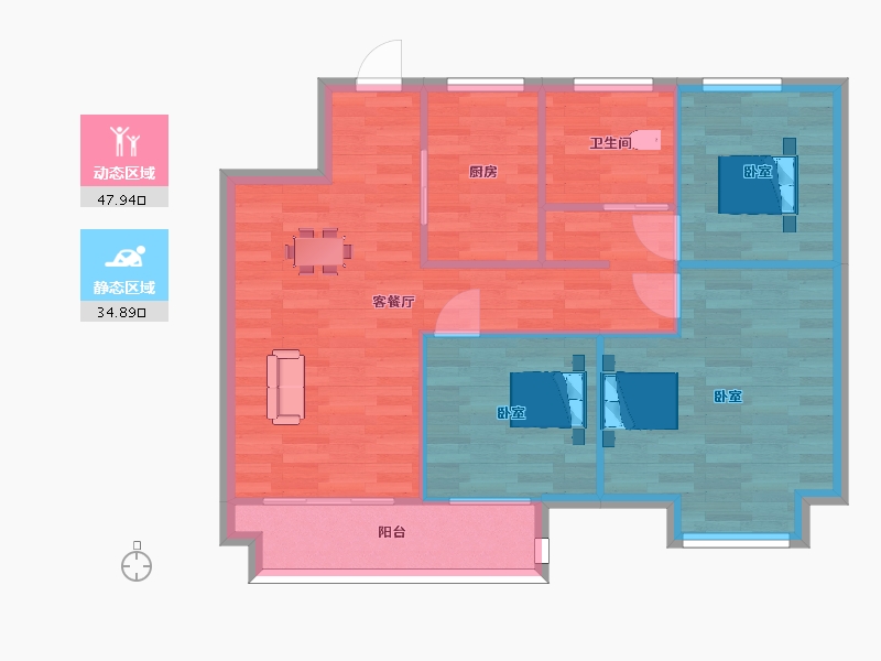 江苏省-南京市-璟悦名邸5,1,4,6,7幢B1户型94m²-75.00-户型库-动静分区