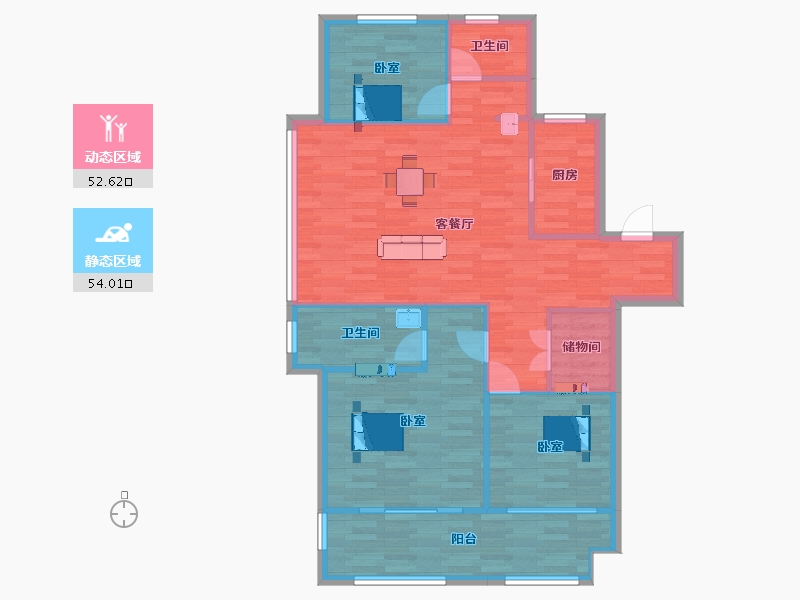 江苏省-南京市-璟悦名邸5,2,1,4,6,7幢C1户型122m²-96.99-户型库-动静分区