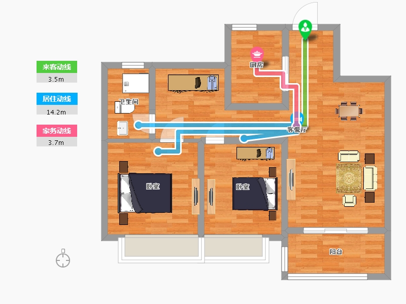 江苏省-南京市-荣盛隽峰雅苑G2户型90m²-71.98-户型库-动静线