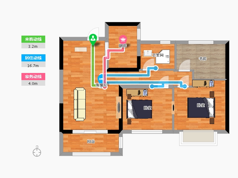 江苏省-南京市-江宁金茂悦A户型90m²-71.89-户型库-动静线