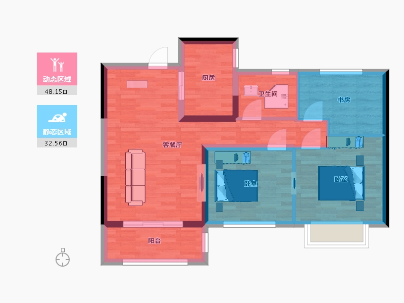 江苏省-南京市-江宁金茂悦A户型90m²-71.89-户型库-动静分区