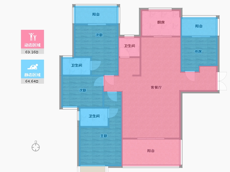 湖南省-长沙市-润和谷山郡23,22号,21号栋,20号栋建面153㎡-122.39-户型库-动静分区