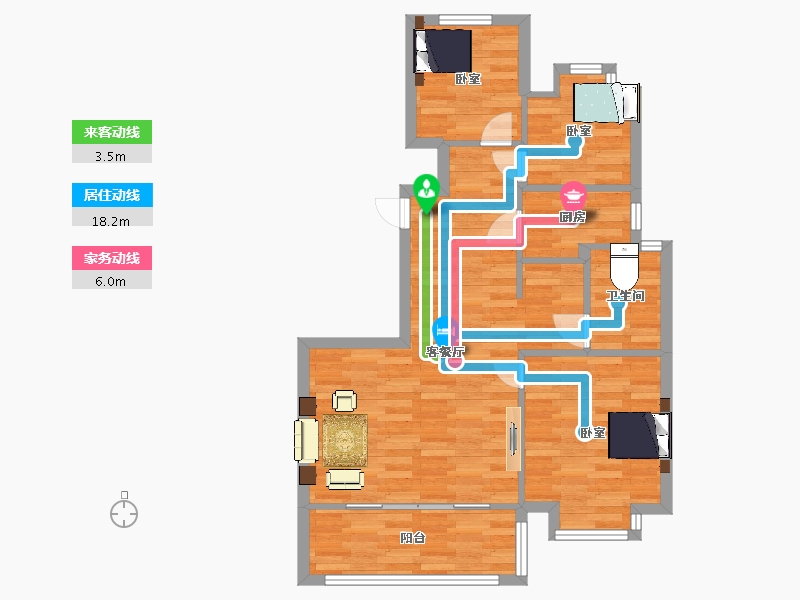 江苏省-南京市-美的雍翠园美的雍翠园2,5,6,3,1幢C户型89m²C户型89m²-71.00-户型库-动静线