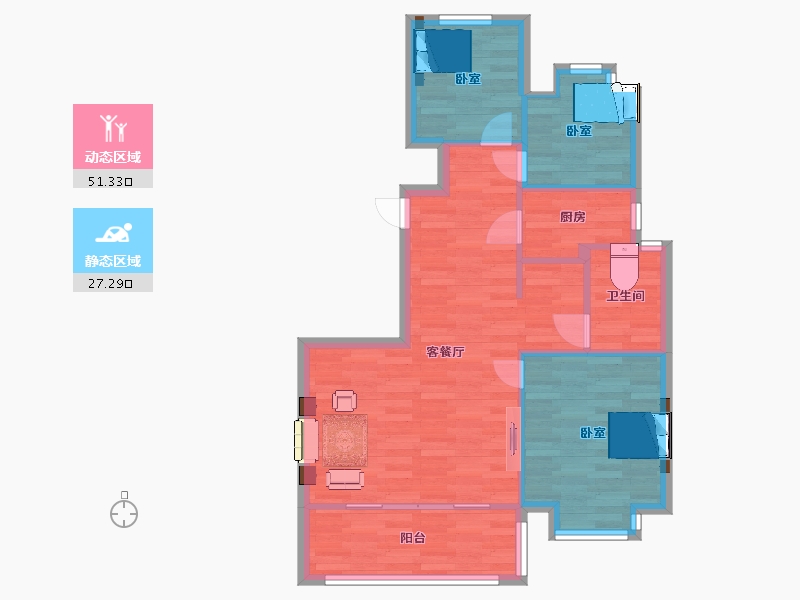 江苏省-南京市-美的雍翠园美的雍翠园2,5,6,3,1幢C户型89m²C户型89m²-71.00-户型库-动静分区