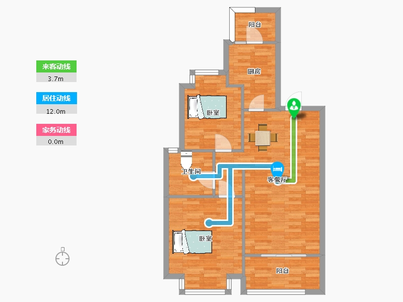 江苏省-南京市-恒大林溪郡D户型89m²-70.99-户型库-动静线