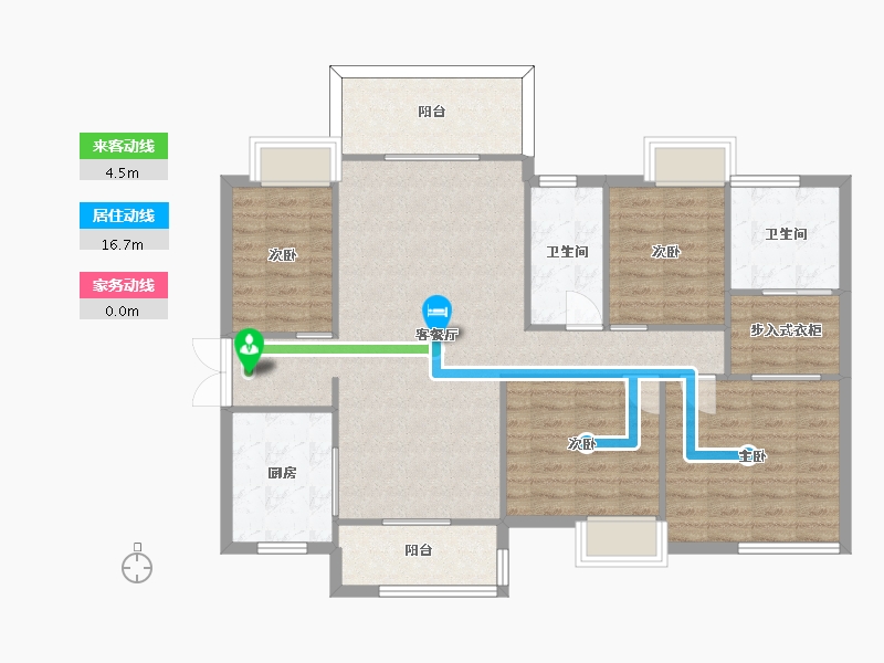 湖南省-长沙市-时代年华4,5,6,7,8,9,10,11号楼建面142㎡-107.40-户型库-动静线