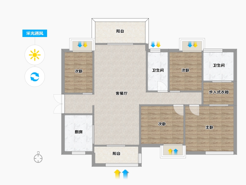 湖南省-长沙市-时代年华4,5,6,7,8,9,10,11号楼建面142㎡-107.40-户型库-采光通风