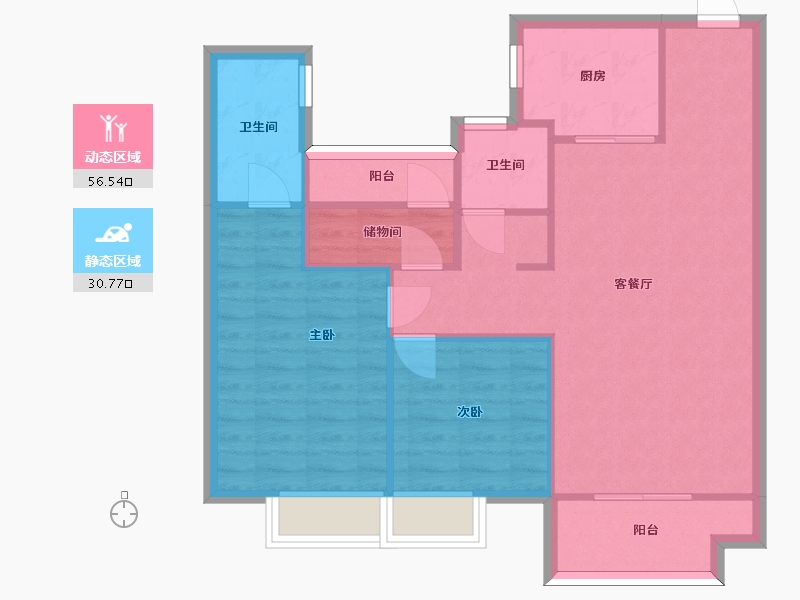 湖南省-长沙市-湾田望江府建面110㎡-79.00-户型库-动静分区