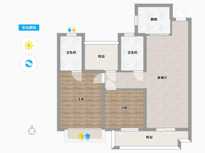 湖南省-长沙市-湾田望江府建面107㎡-79.40-户型库-采光通风