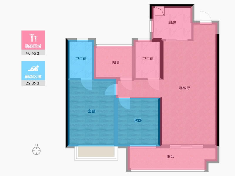 湖南省-长沙市-湾田望江府13栋8栋建面105㎡-79.89-户型库-动静分区