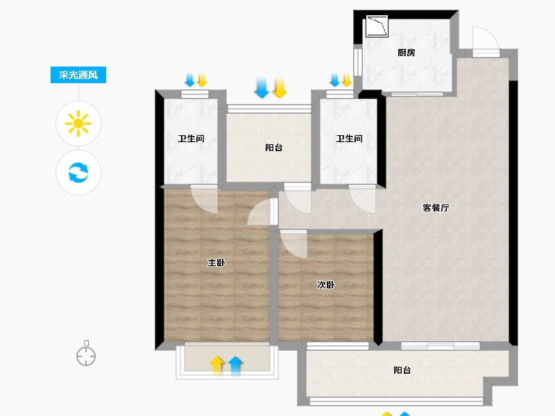 湖南省-长沙市-湾田望江府13栋8栋建面105㎡-79.89-户型库-采光通风