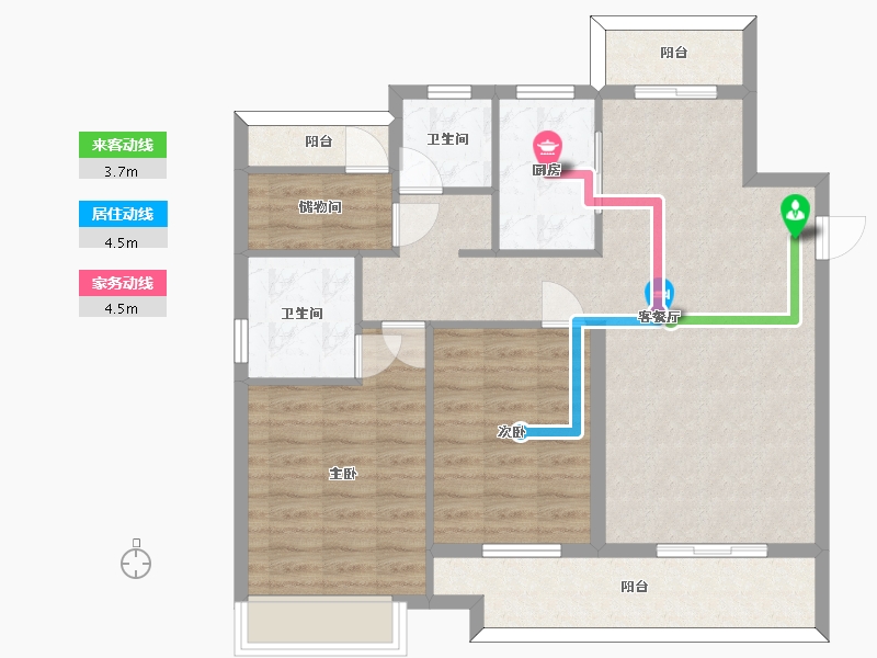 湖南省-长沙市-湾田望江府建面120㎡-90.58-户型库-动静线