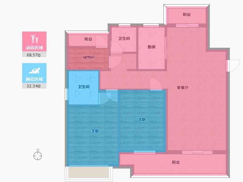 湖南省-长沙市-湾田望江府建面120㎡-90.58-户型库-动静分区