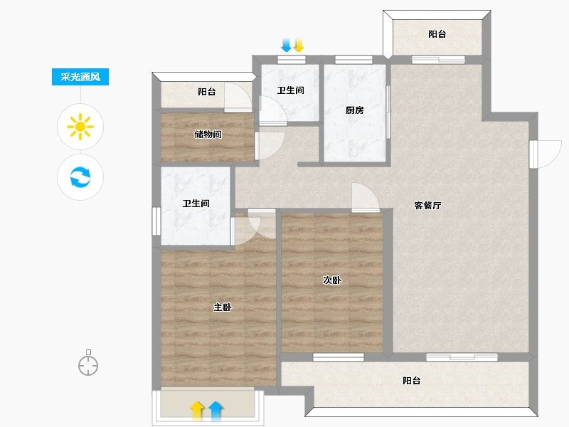 湖南省-长沙市-湾田望江府建面120㎡-90.58-户型库-采光通风