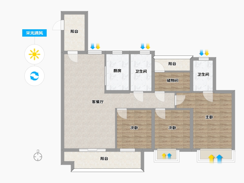 湖南省-长沙市-湾田望江府5栋,9栋建面131㎡-98.01-户型库-采光通风