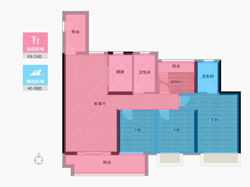 湖南省-长沙市-湾田望江府13栋8栋建面130㎡-97.40-户型库-动静分区