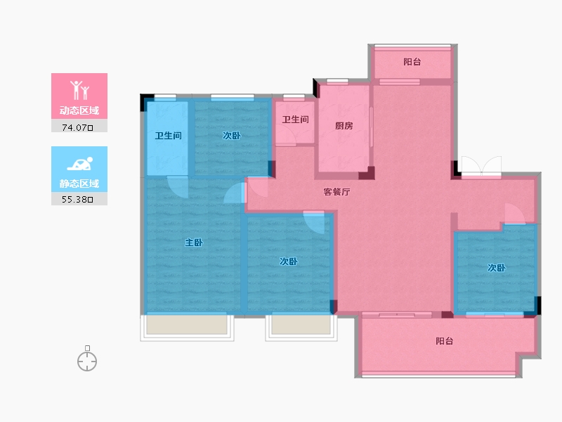 湖南省-长沙市-湾田望江府15栋,13A栋建面137㎡-116.29-户型库-动静分区