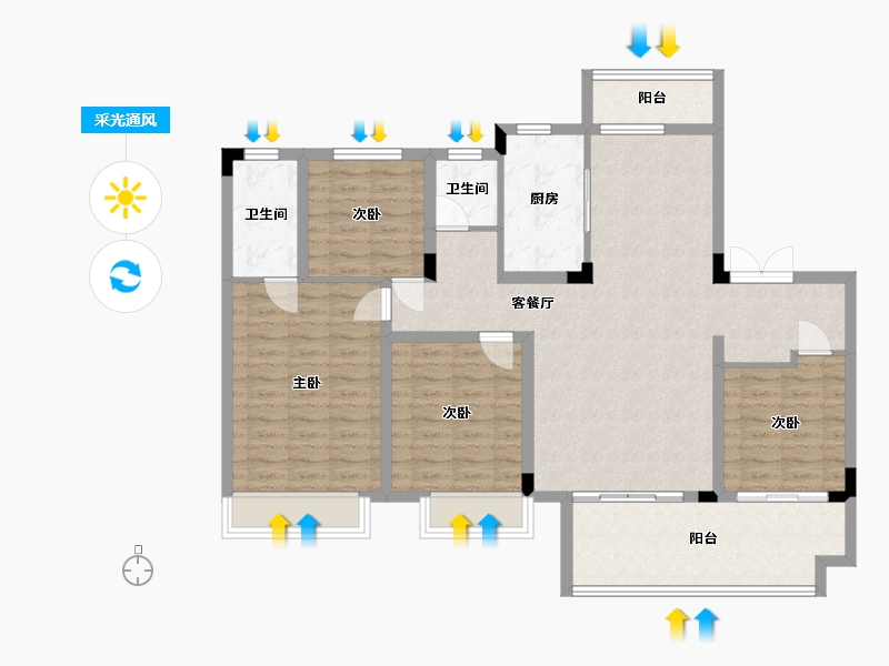 湖南省-长沙市-湾田望江府15栋,13A栋建面137㎡-116.29-户型库-采光通风