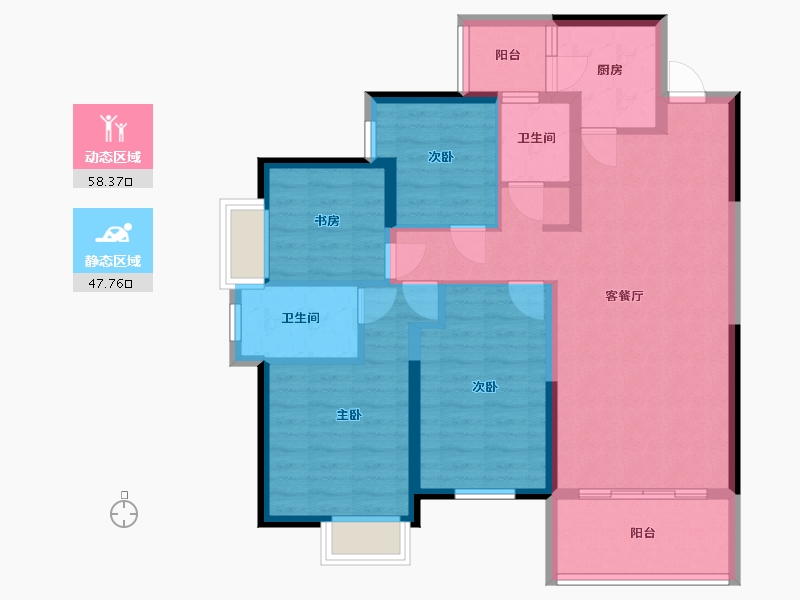 湖南省-长沙市-万润滨江天著7栋建面130㎡-94.49-户型库-动静分区