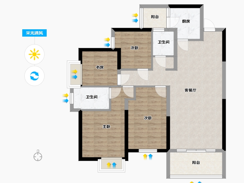 湖南省-长沙市-万润滨江天著7栋建面130㎡-94.49-户型库-采光通风