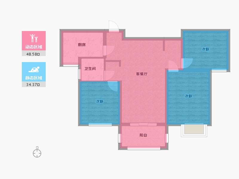 湖南省-长沙市-亿达智造小镇6栋,12号楼,4栋,2栋建面97㎡-73.67-户型库-动静分区