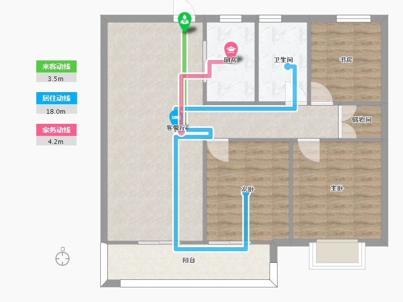 湖南省-长沙市-长沙融创城A3栋,A6栋建面105㎡-80.98-户型库-动静线