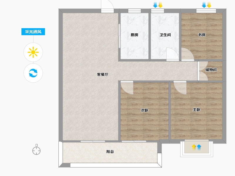 湖南省-长沙市-长沙融创城A3栋,A6栋建面105㎡-80.98-户型库-采光通风