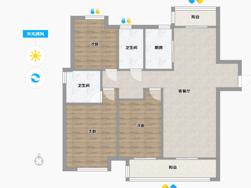 湖南省-长沙市-长沙融创城A-8号楼,A9号楼,A13栋建面128㎡-95.78-户型库-采光通风