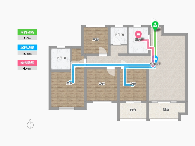 湖南省-长沙市-正荣财富中心建面123㎡-98.40-户型库-动静线