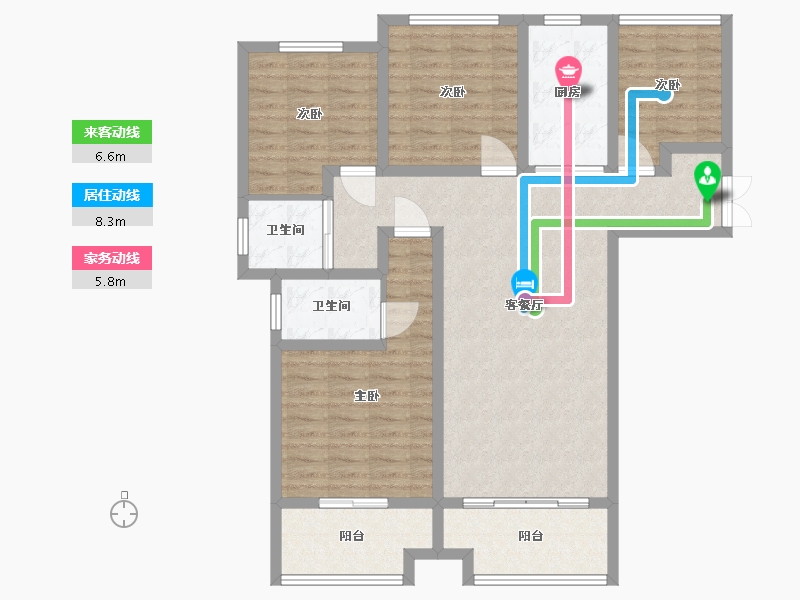 湖南省-长沙市-正荣财富中心建面134㎡-107.20-户型库-动静线