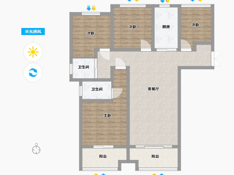 湖南省-长沙市-正荣财富中心建面134㎡-107.20-户型库-采光通风