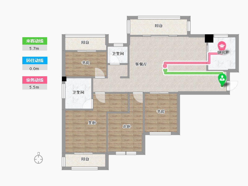 湖南省-长沙市-中粮鸿云5号楼建面128㎡-100.12-户型库-动静线