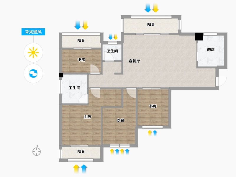 湖南省-长沙市-中粮鸿云5号楼建面128㎡-100.12-户型库-采光通风