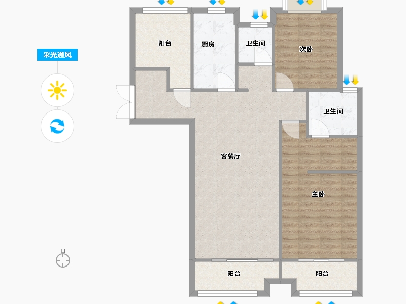 湖南省-长沙市-正荣财富中心建面116㎡-95.52-户型库-采光通风